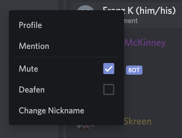 Image shows option to update nickname or profile